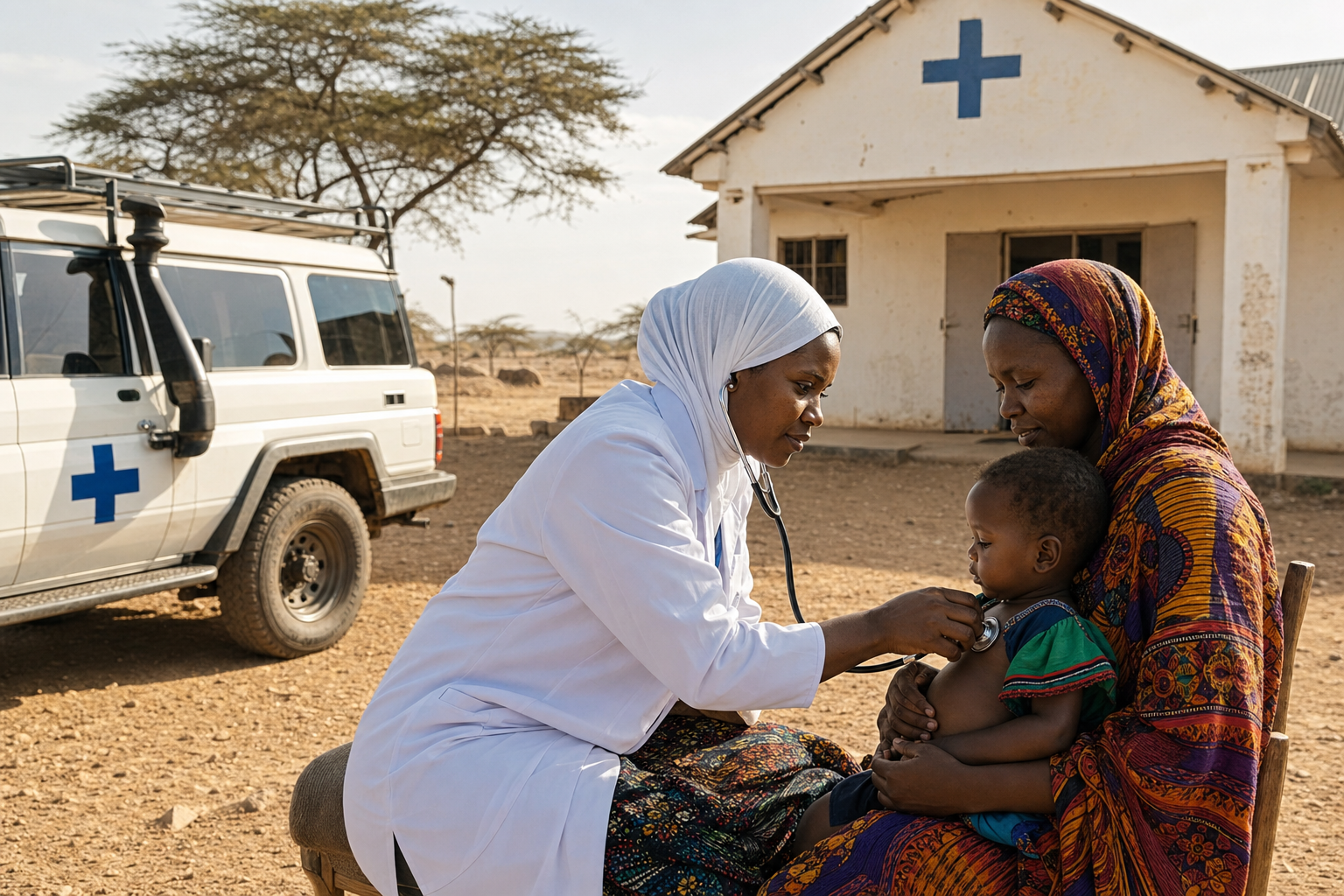 Healthcare facility in rural Africa — medical equipment and mobile health units